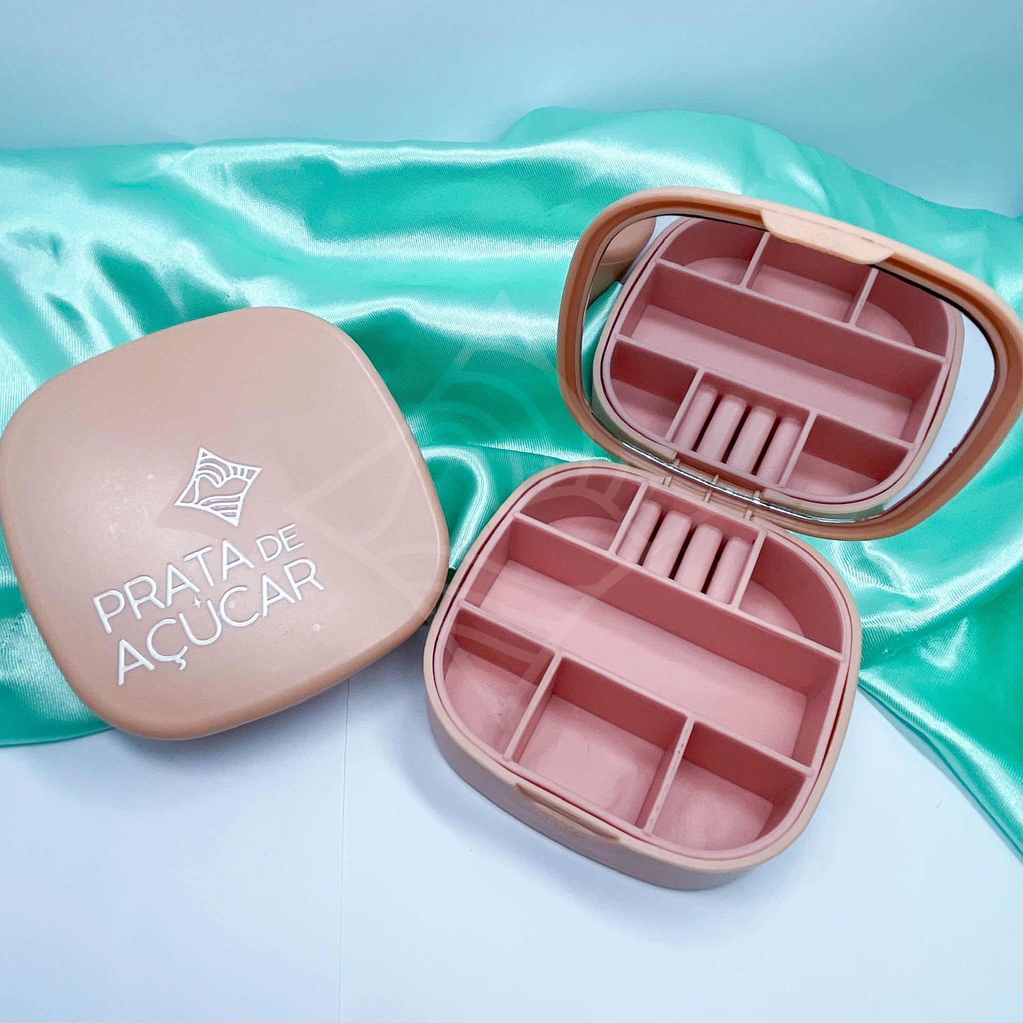 Porta Joias Com Espelho Prata de Açúcar Rosa