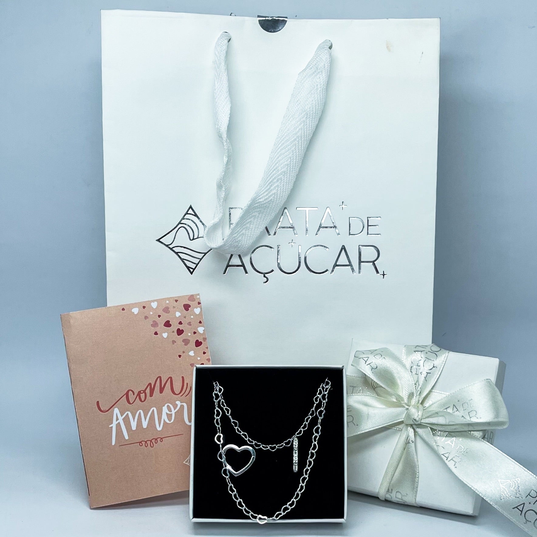 Mimo Premium Mulher - Corrente, Pulseira & Argolinha Cravejada Coração