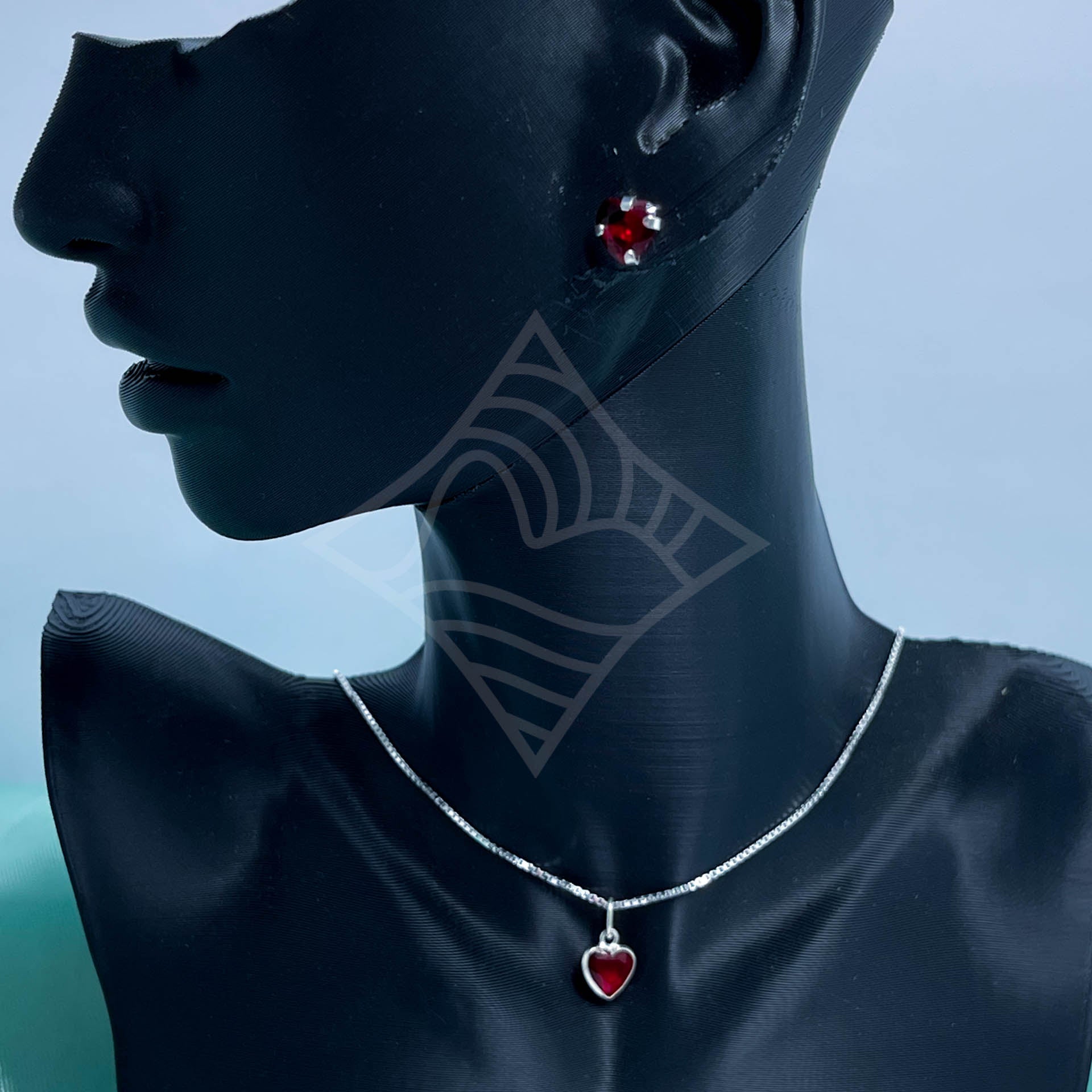 Conjunto Ponto de Luz Coração Vermelho Rubi