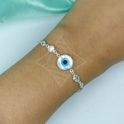 Pulseira Olho Grego Madrepérola Cristal