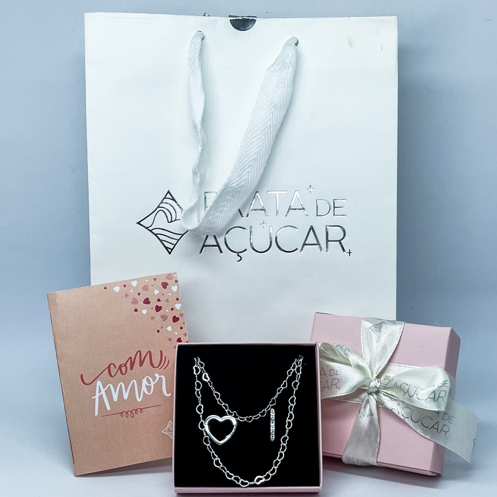 Mimo Premium Mulher - Corrente, Pulseira & Argolinha Cravejada Coração
