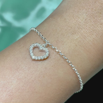 Pulseira Pingente Coração Cravejado Mia