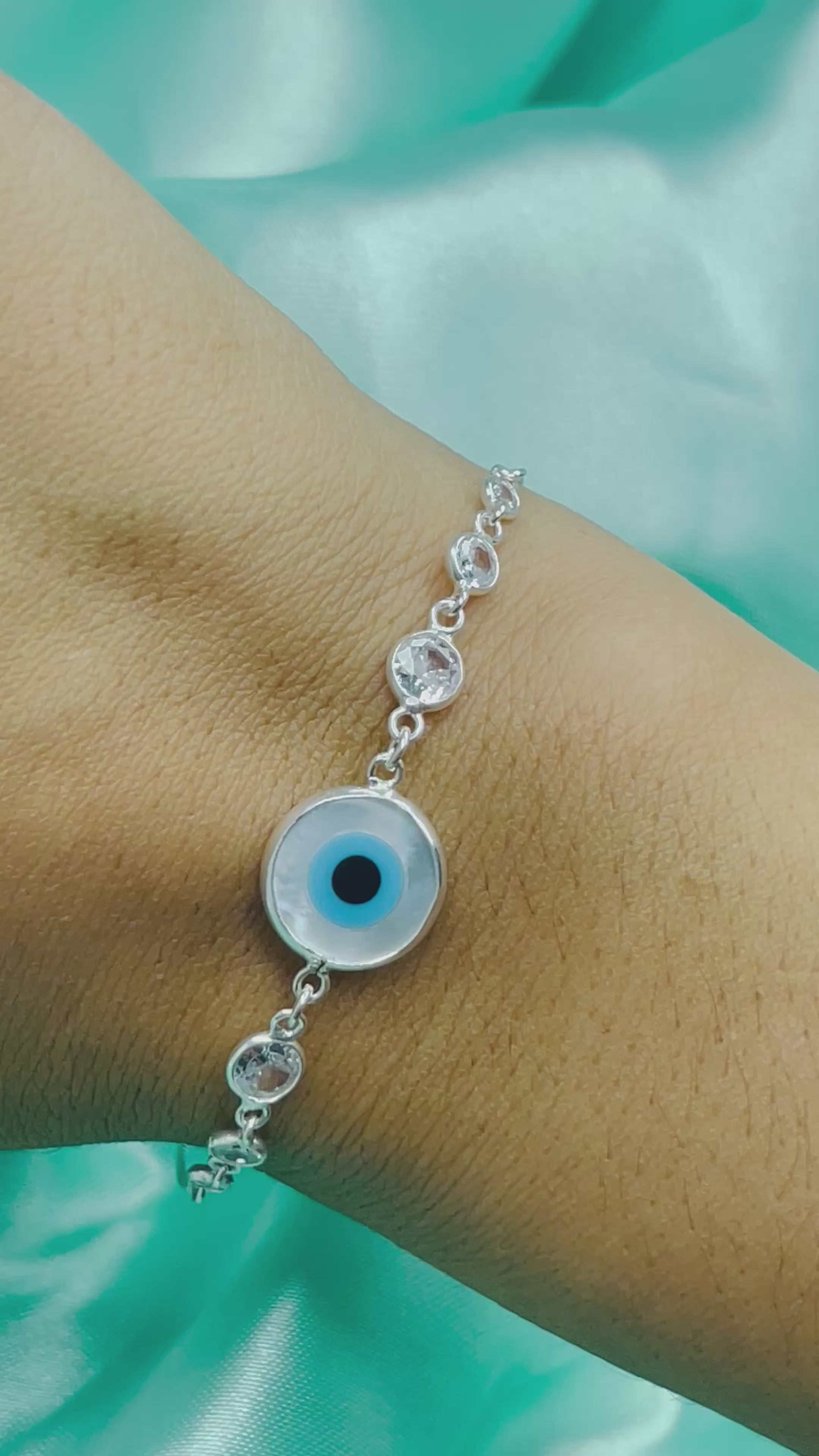 Pulseira Olho Grego Madrepérola Cristal