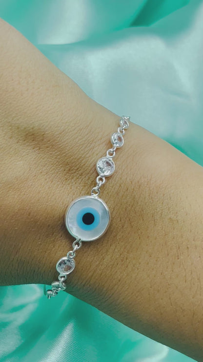 Pulseira Olho Grego Madrepérola Cristal